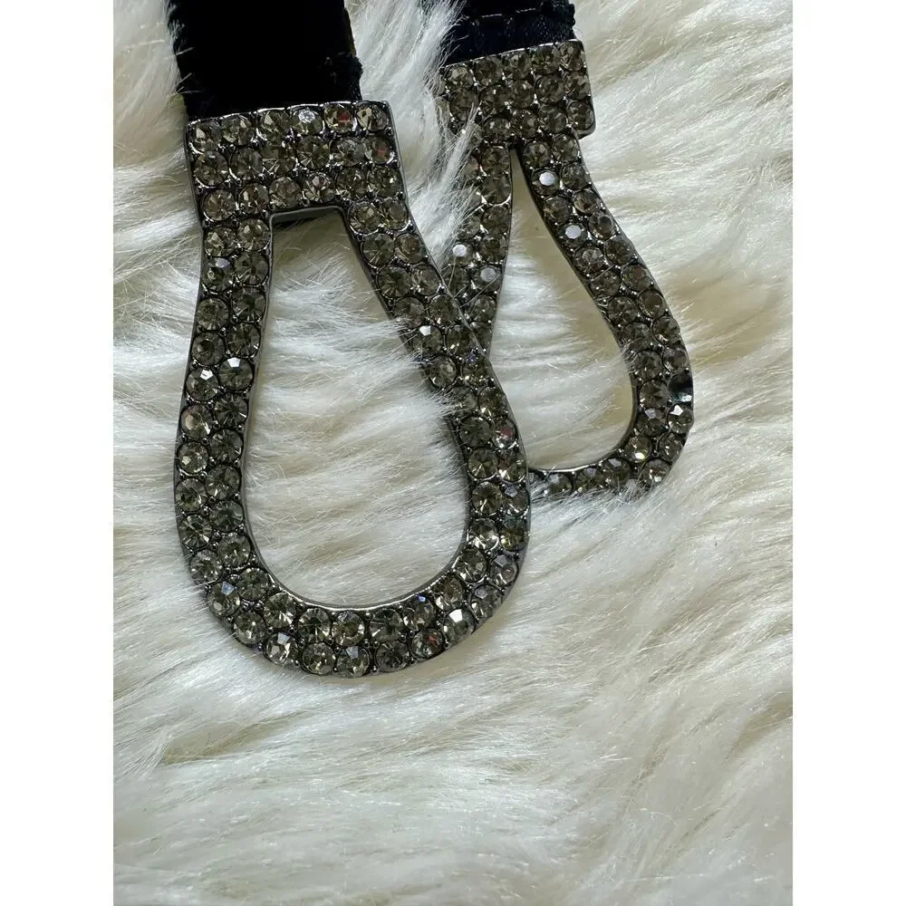 Talbots Black Leather Belt with Rhinestone Infinity Buckle